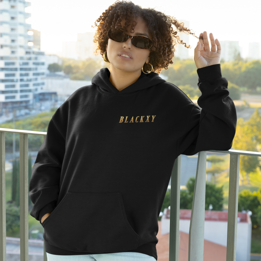 Stylish Women's Black Three-Panel Fleece Hoodie