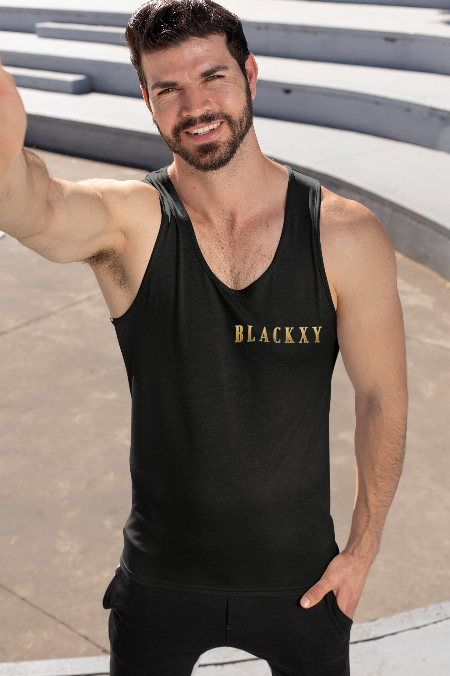 Stylish Men's Jersey Tank with 'BLACKXY' Design