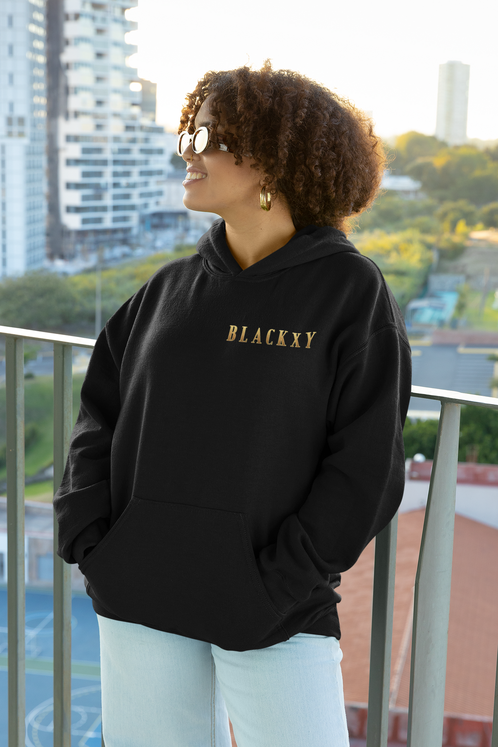 Stylish Women's Black Three-Panel Fleece Hoodie